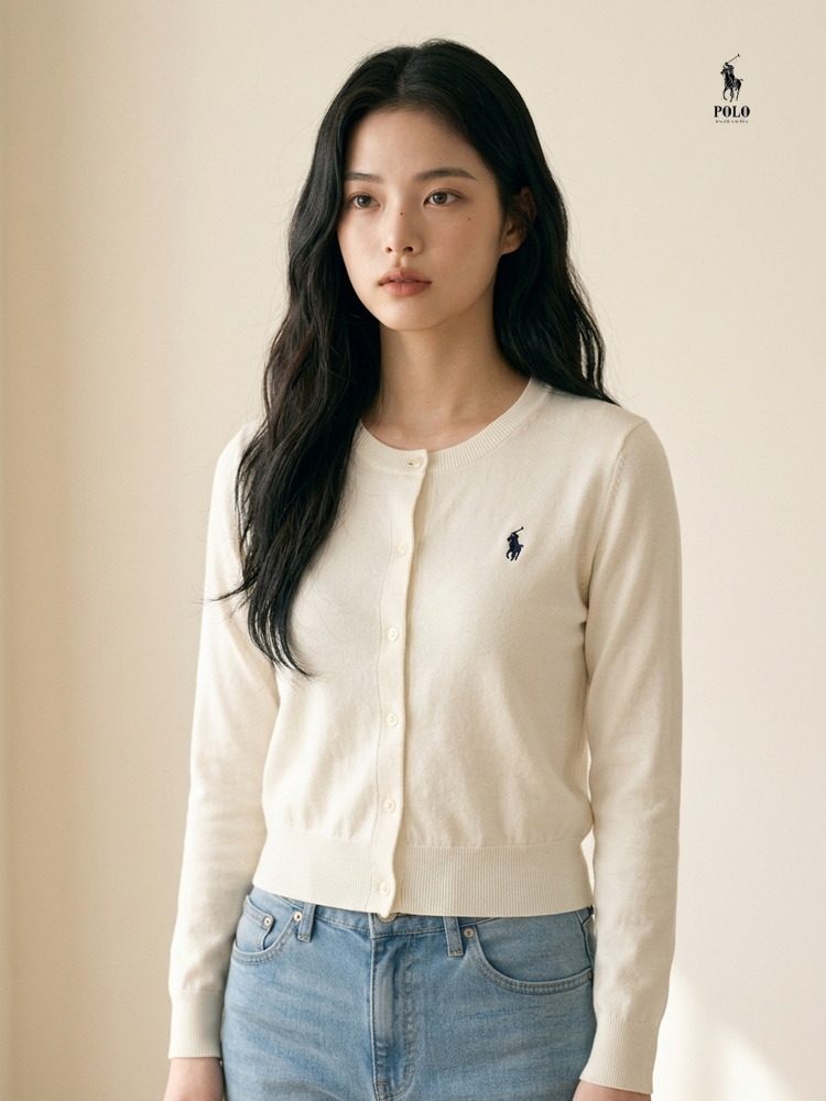 폴로 랄프로렌 포니 자수 피마 코튼 크루넥 가디건